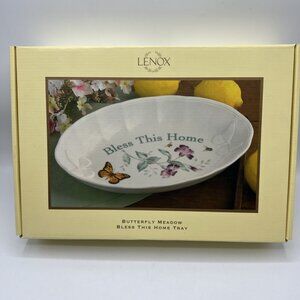 Lenox Butterfly Meadow Bless This Home Tray Plate Dish 11x7.25